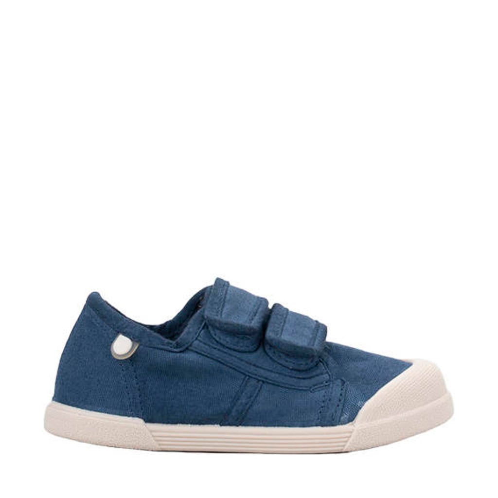 Donkerblauwe jongens en meisjes Igor sneaker van 85% katoen/15% pvc met klittenband