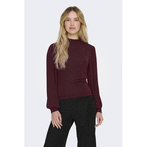 ONLY top met col met glitter donkerrood afbeelding