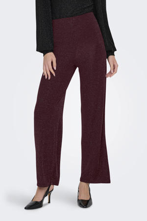 wide leg casual broek met glitter donkerrood