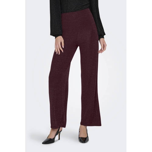 ONLY wide leg casual broek met glitter donkerrood afbeelding
