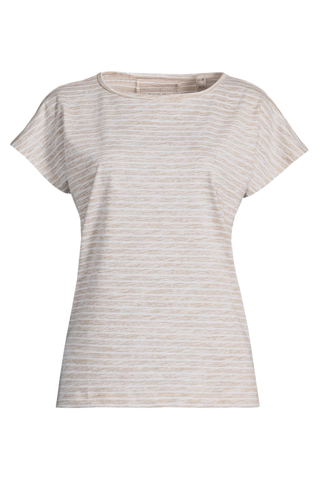 Zandkleurige dames G.I.G.A. DX outdoor T-shirt van katoen met strepenprint, korte mouwen en ronde hals