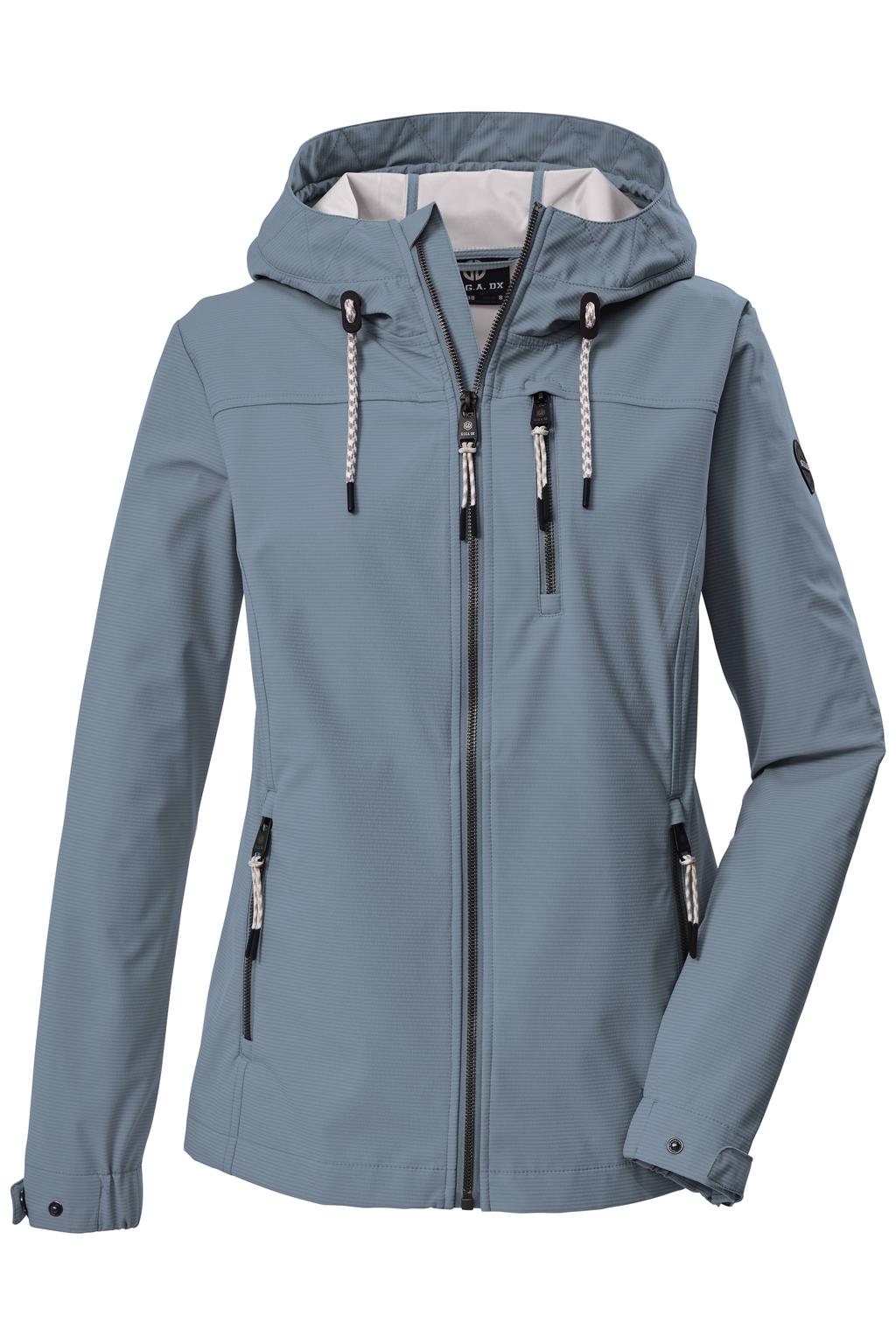 Grijsblauwe dames G.I.G.A. DX outdoor jas blauw van polyester met lange mouwen, capuchon en ritssluiting