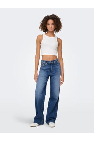 high waist wide leg jeans dark blue denim