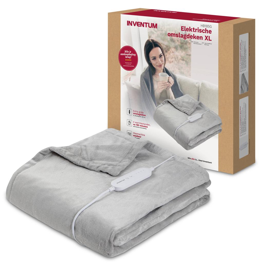 Inventum elektrische omslagdeken XL - HB185G - 180 x 130 cm - grijs