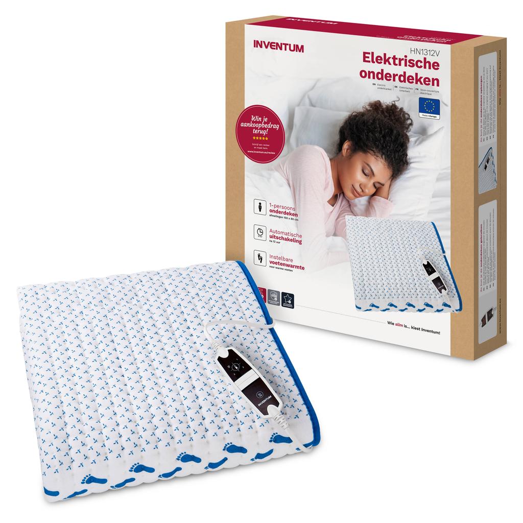 Inventum elektrische onderdeken - HN1312V - 150 x 80 cm - wit/blauw