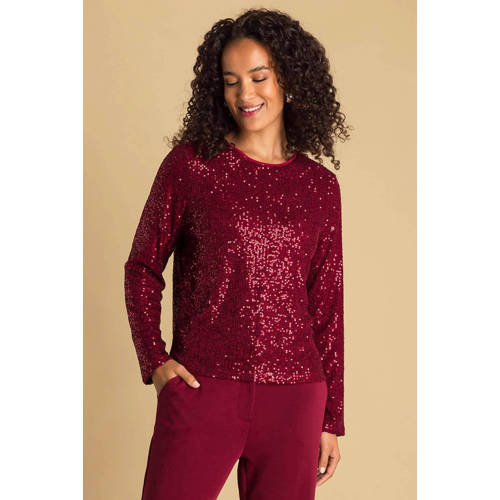 Ivy Beau glitter top donkerrood met pailletten afbeelding