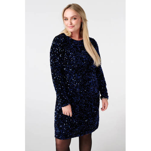 MS Mode korte jurk met pailletten donkerblauw afbeelding
