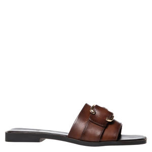 Kiss leren slippers met siergesp donkerbruin
