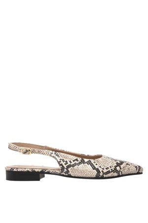 leren slingback loafers met slangenprint ecru/zwart