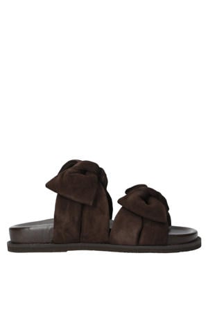 suède slippers donkerbruin