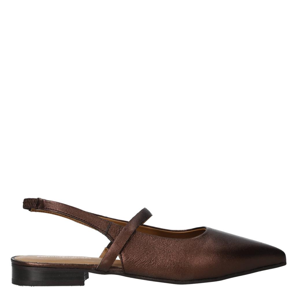 Donkerbruin en metallickleurige dames Copenhagen Shoes suède slingback loafers met elastische inzet