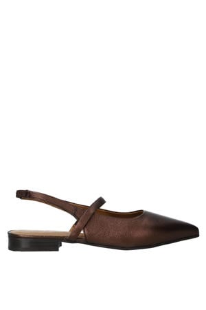 suède slingback loafers donkerbruin metallic