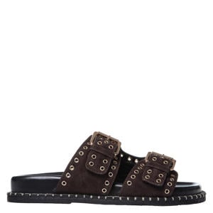 suède slippers donkerbruin