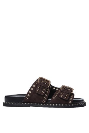 suède slippers donkerbruin