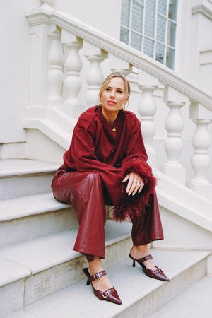 imitatieleren wide leg regular waist broek donkerrood