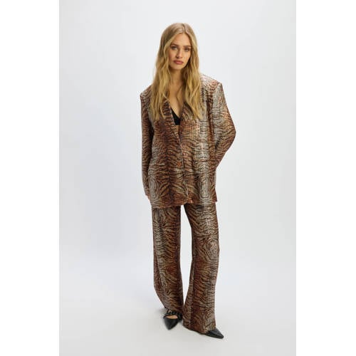 Refined Department X Vedder & Vedder wide leg regular waist broek bruin met pailletten afbeelding