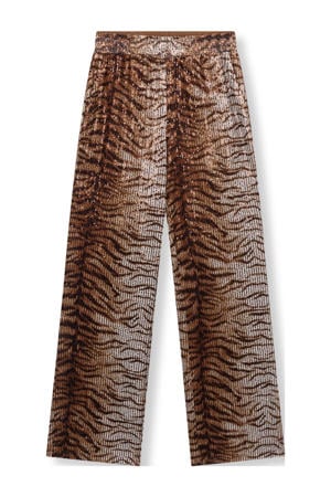 wide leg regular waist broek bruin met pailletten