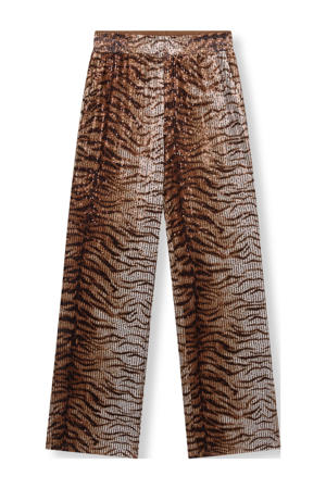 wide leg regular waist broek bruin met pailletten