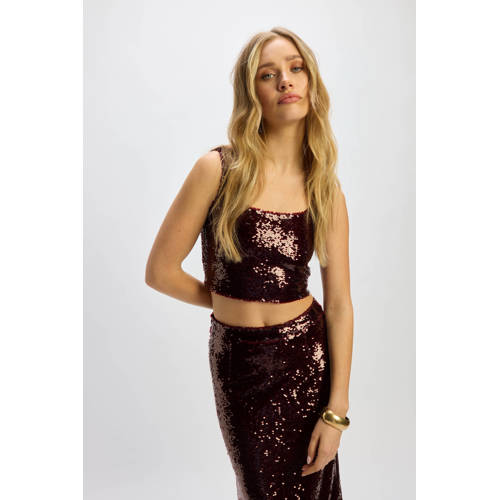 Refined Department X Vedder & Vedder top donkerrood met pailletten afbeelding