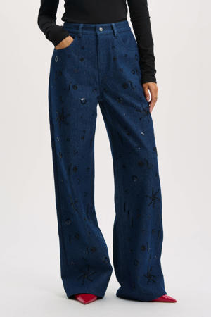wide leg jeans dark blue denim