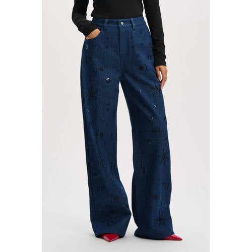Refined Department X Vedder & Vedder wide leg jeans dark blue denim afbeelding