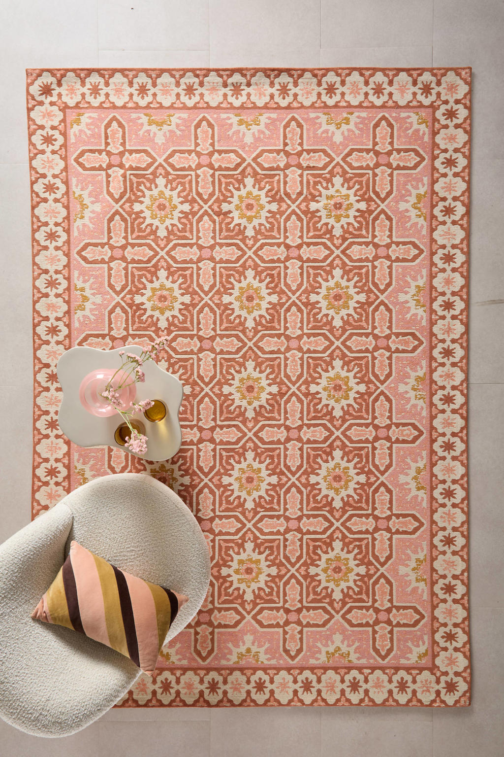 NOUS Living vloerkleed Rosalia roze/terra (290x200cm)