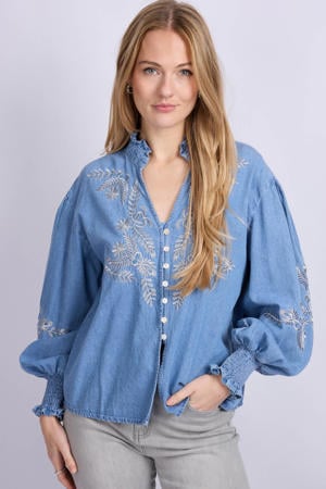 gebloemde blouse blauw