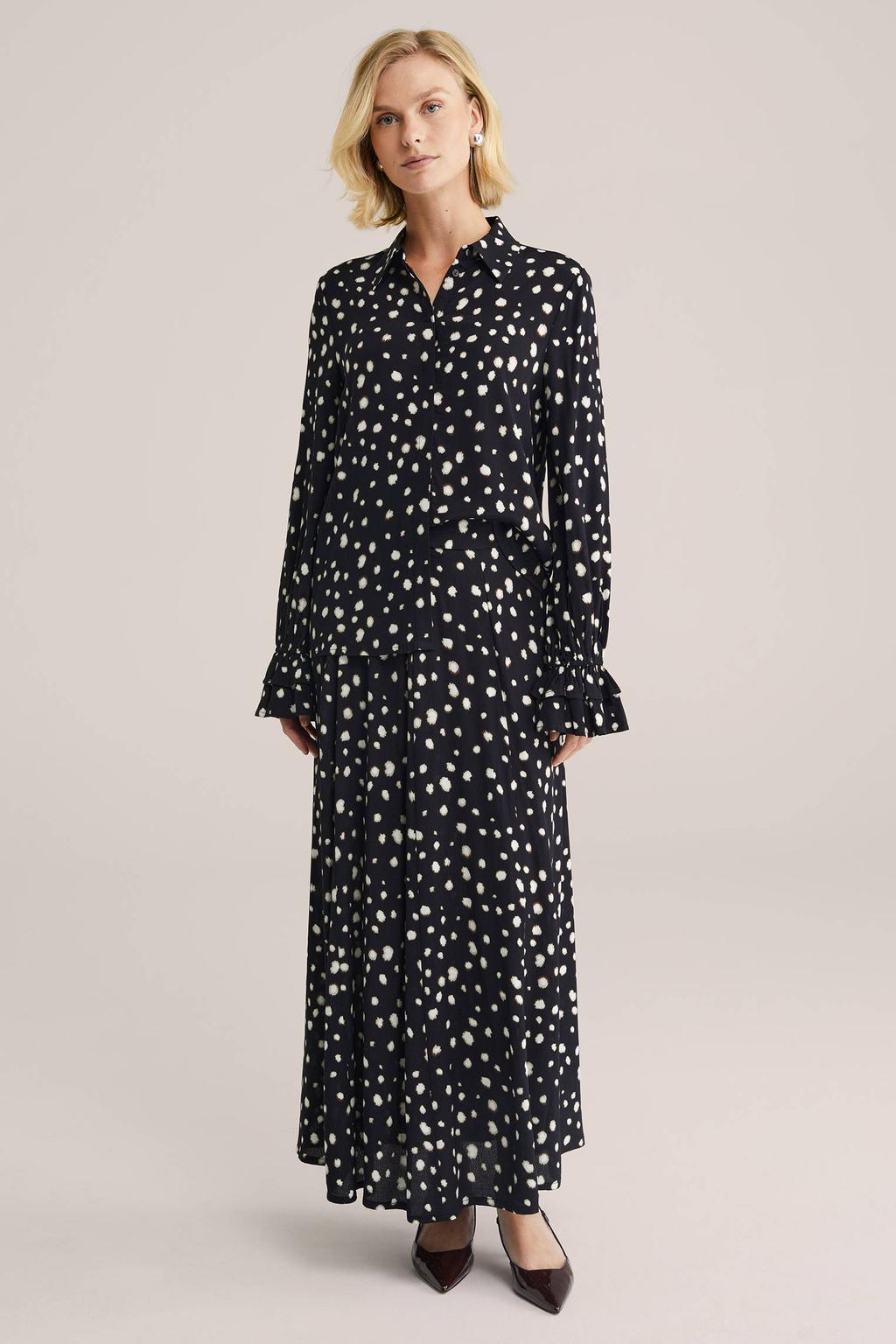 Zwart en ecru dames WE Fashion A-lijn rok gemaakt van viscose en met blinde ritssluiting
