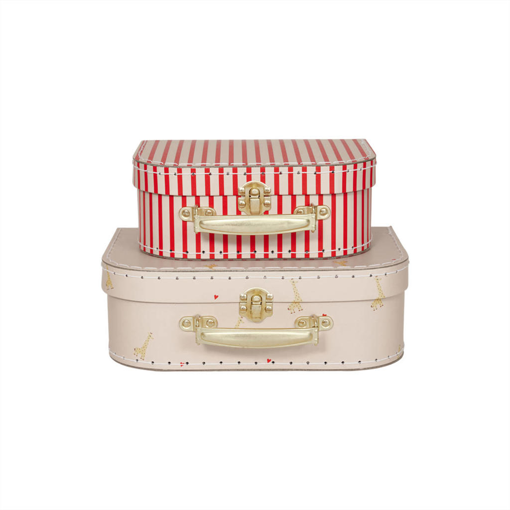 OYOY Mini opberg koffertjes Giraffe & stripe (set van 2)