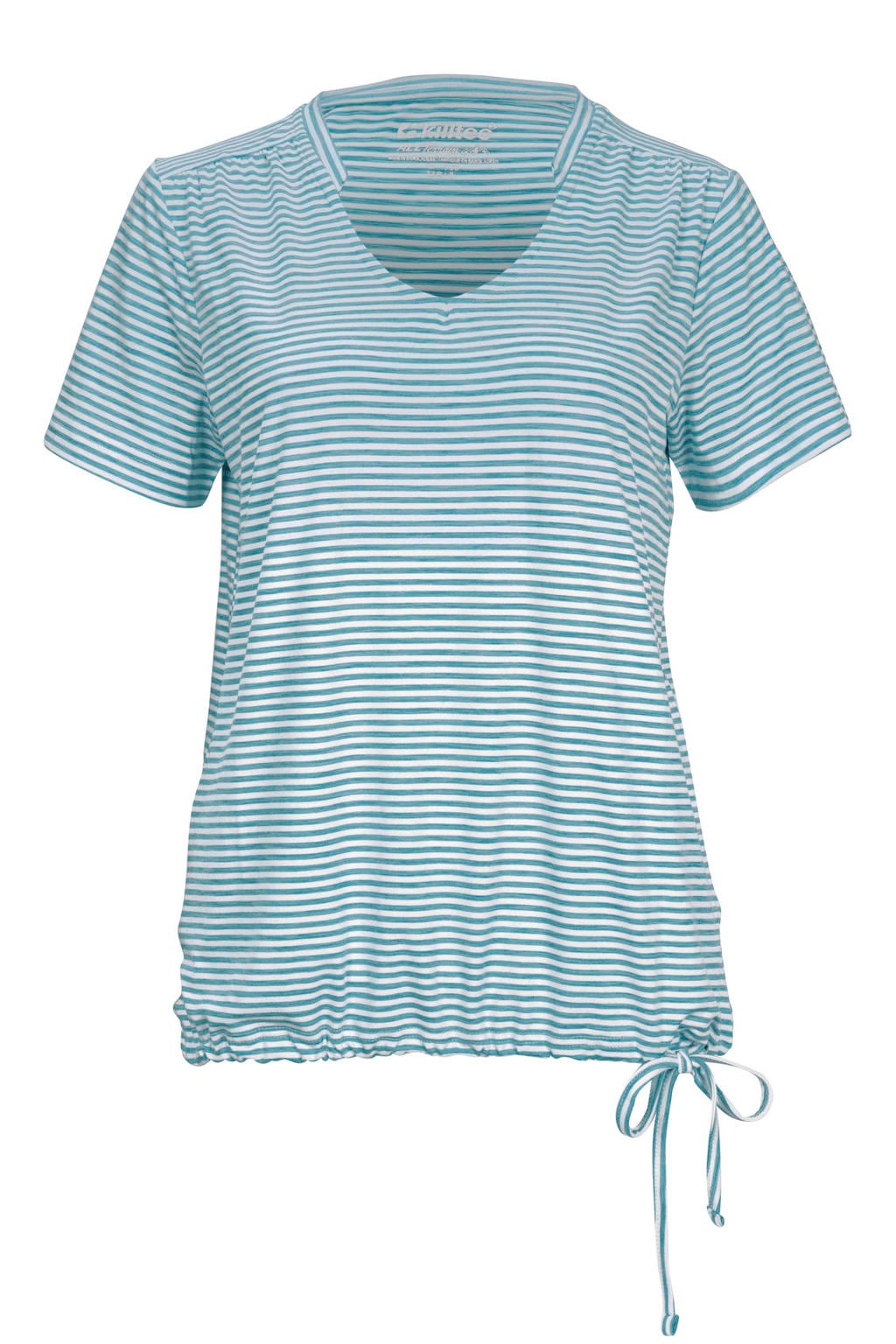 Blauw en witte dames Killtec T-shirt van polyester met strepenprint, korte mouwen en V-hals