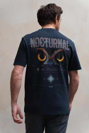regular T-shirt met backprint donkerblauw