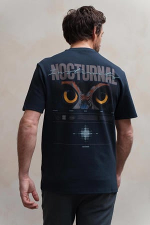 regular T-shirt met backprint donkerblauw