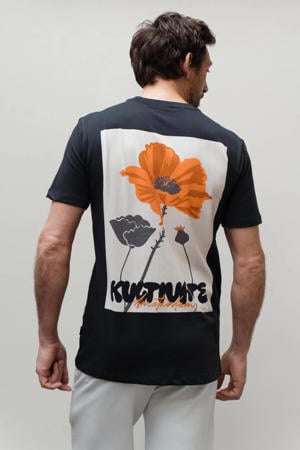 regular T-shirt met backprint donkerblauw