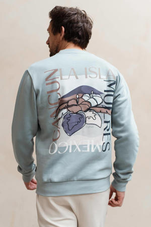 sweater met backprint grijsblauw