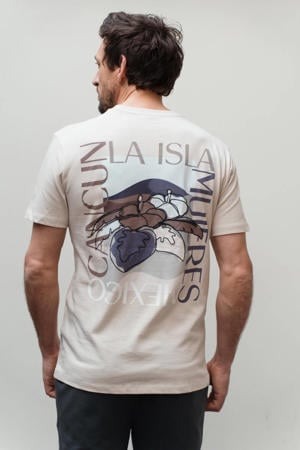 regular T-shirt met backprint beige