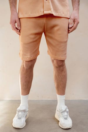 Ezra regular casual short terra met textuur