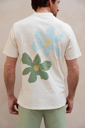 relaxed gebloemd T-shirt met backprint ecru