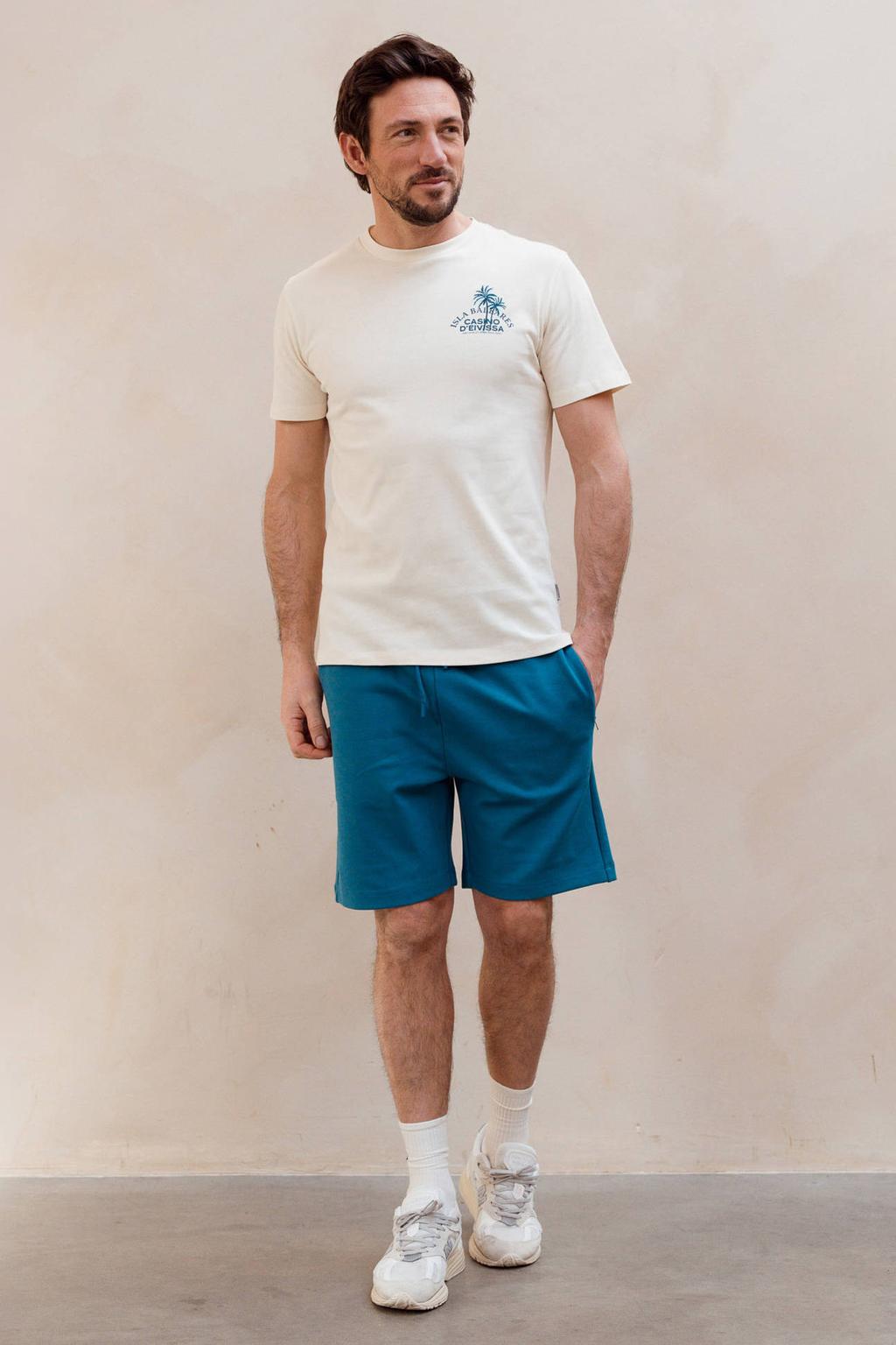 Ecru heren Kultivate regular T-shirt met backprint, korte mouwen en ronde hals