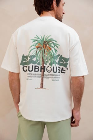 oversized T-shirt met backprint ecru