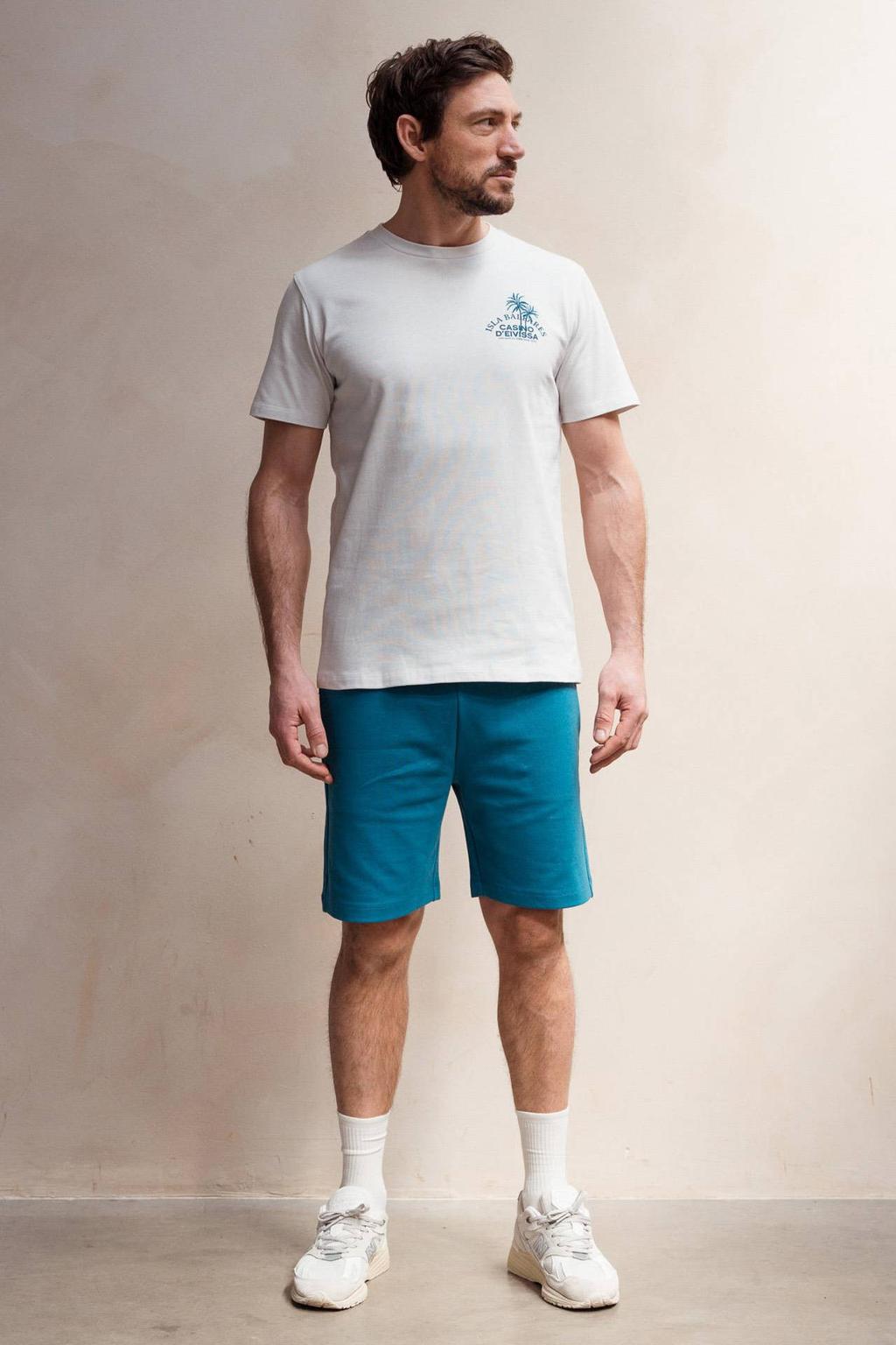 Lichtblauwe heren Kultivate regular T-shirt met backprint, korte mouwen en ronde hals