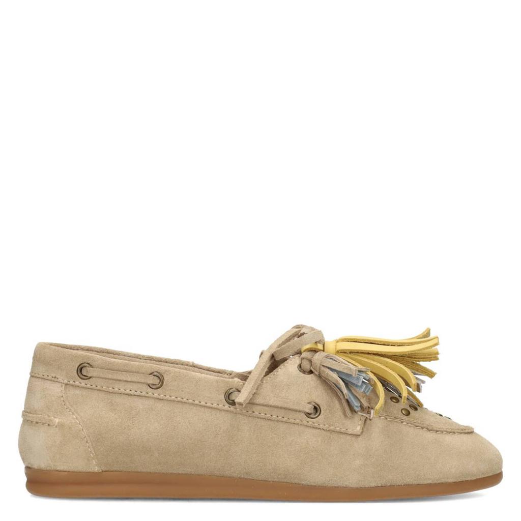 Beige dames Poelman suède bootschoenen met veters