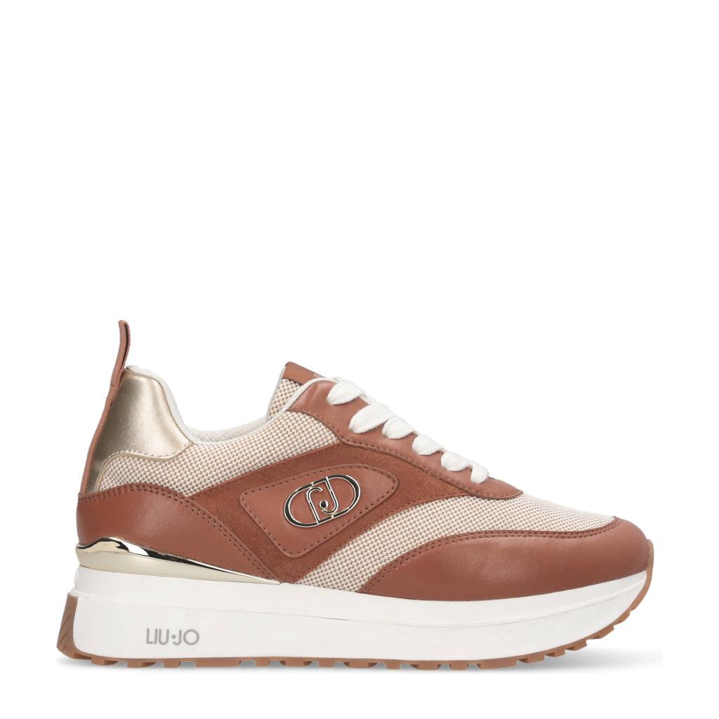 Bruin en beige dames Liu Jo Maxi Wonder 97 BIS leren sneakers van 73% leer/27% polyester met veters