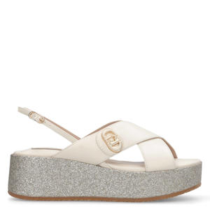 leren sandalen ecru/zilver
