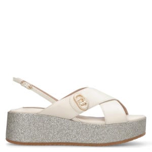 leren sandalen ecru/zilver