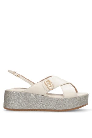 leren sandalen ecru/zilver