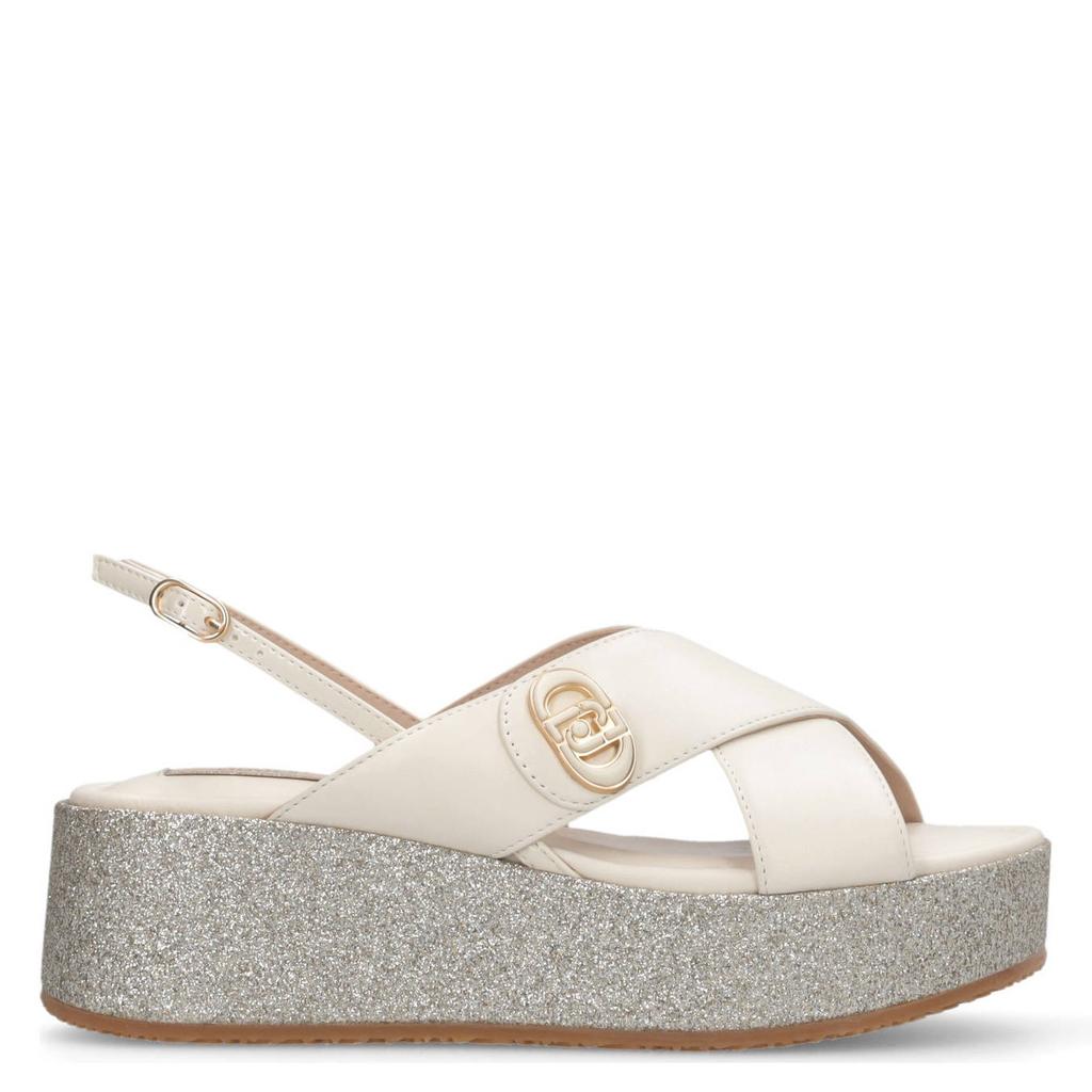 Ecru en zilverkleurige dames Liu Jo leren sandalen van 90% leer/10% polyurethaan met gesp