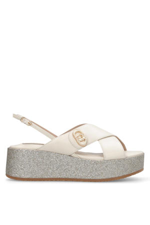 leren sandalen ecru/zilver