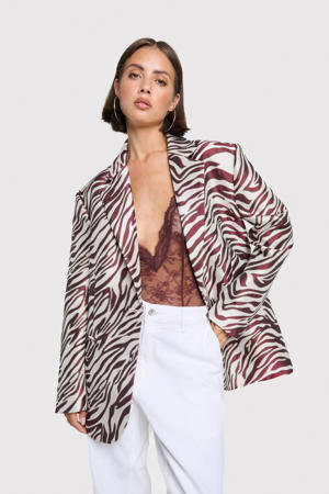 blazer zebraprint donkerrood/wit