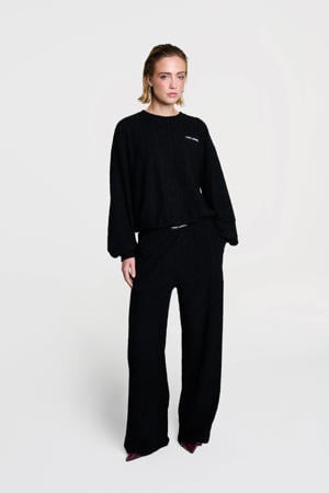 wide leg regular waist casual broek zwart