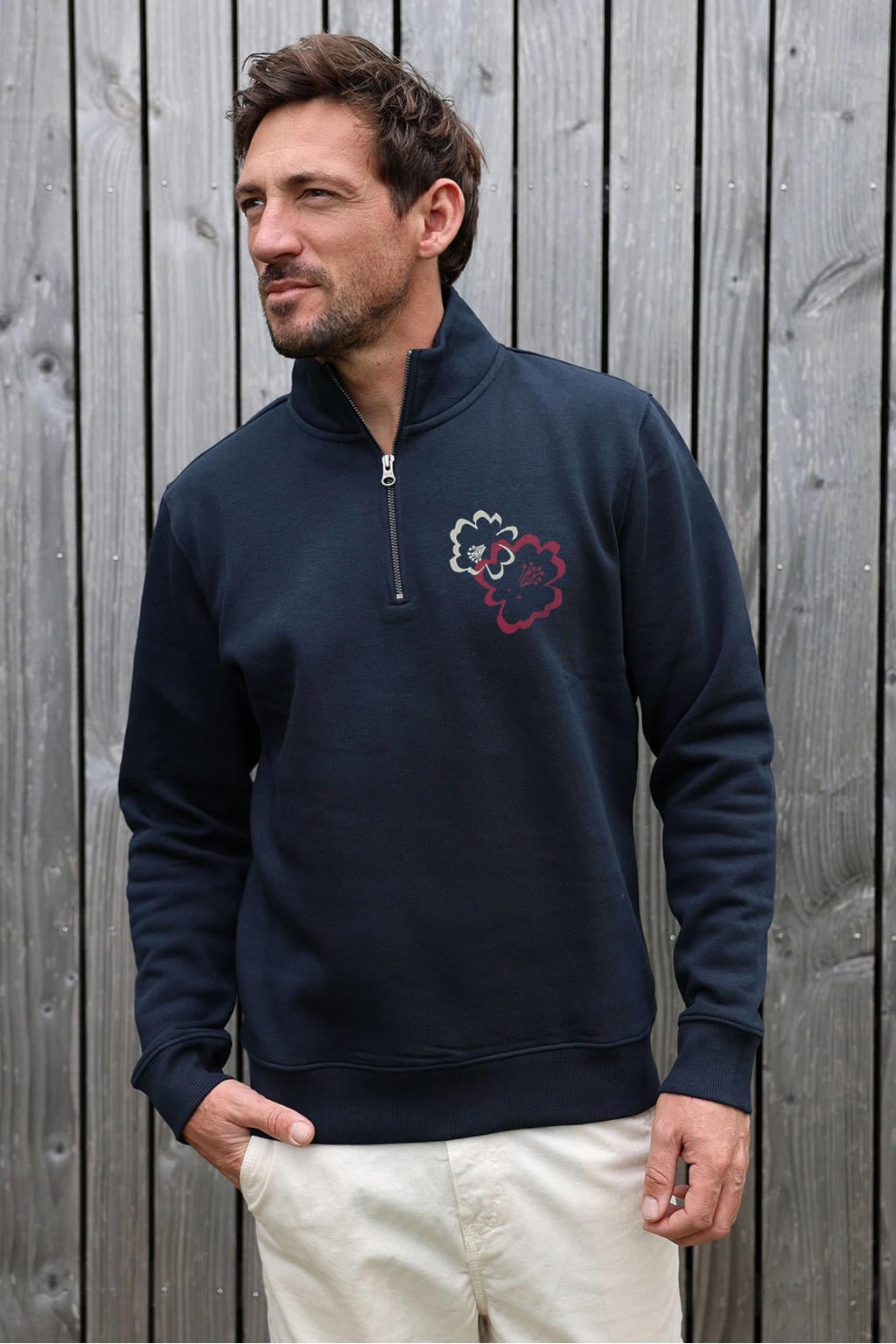 Kultivate sweater met backprint donkerblauw